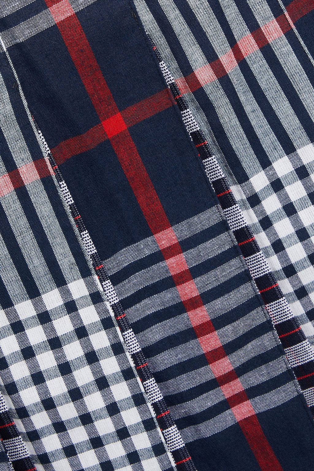 THOM BROWNE تنورة قصيرة من القطن بنقش مربعات برنس أوف ويلز مزينة بكسرات