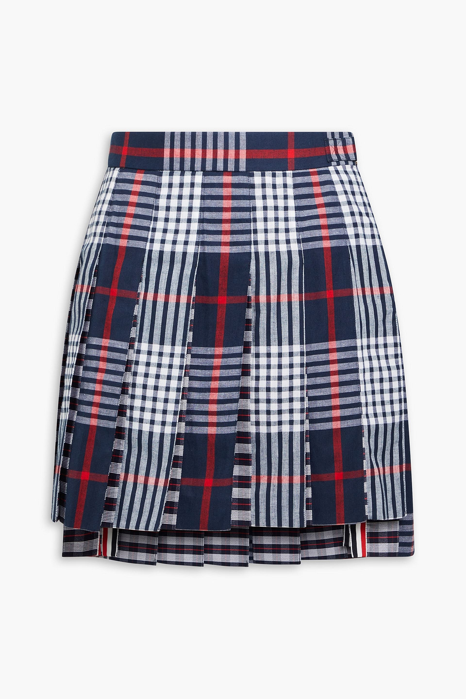 thom browne - pleated prince of wales checked cotton mini skirt - blue - it 36