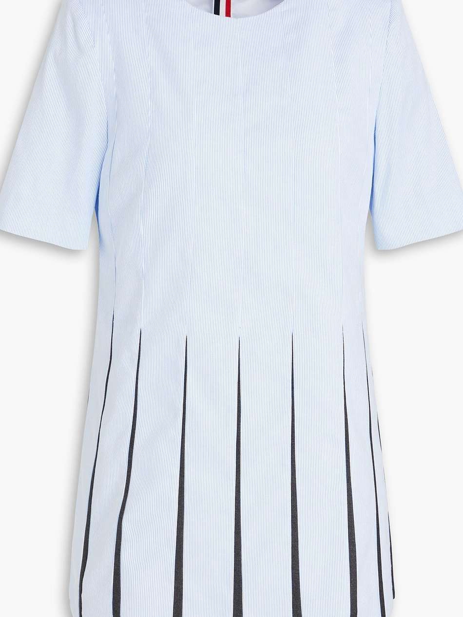 pleated striped cotton and wool-twill mini dress