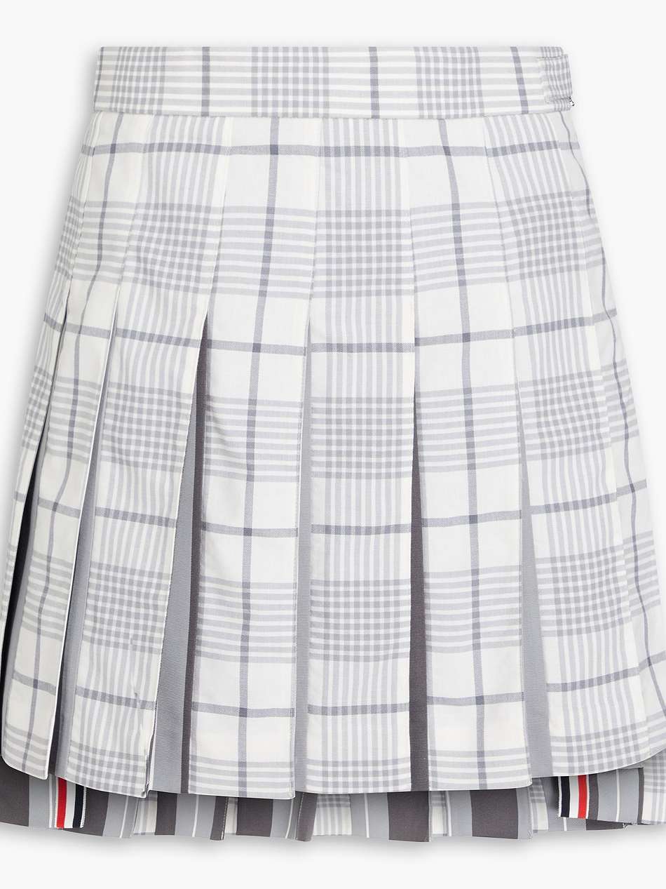 poplin-paneled pleated prince of wales checked wool mini skirt