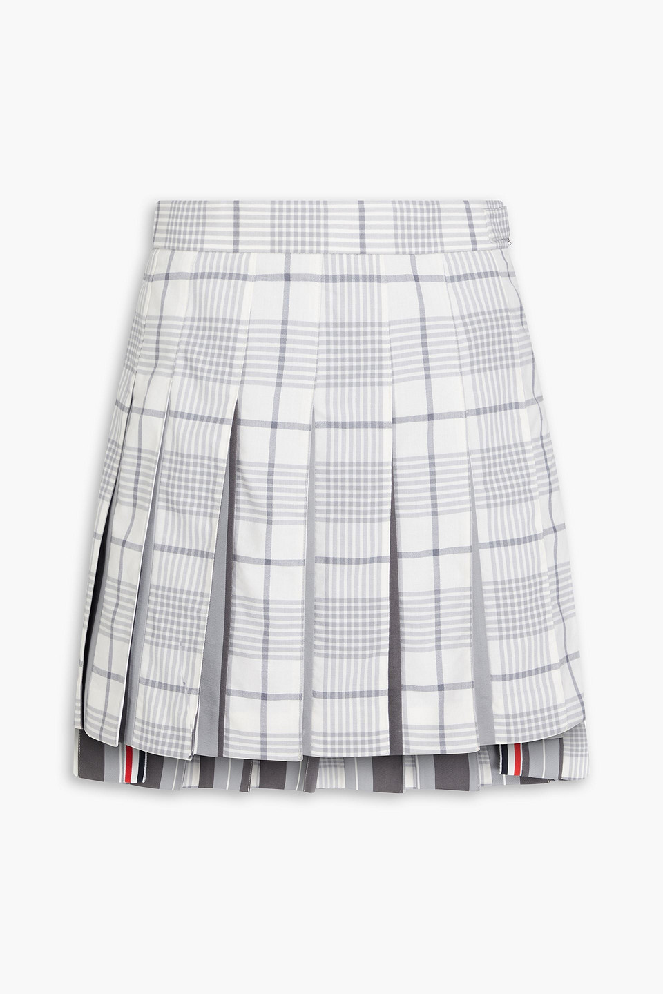 Thom Browne Poplin-paneled Pleated Prince Of Wales Checked Wool Mini Skirt In Gray