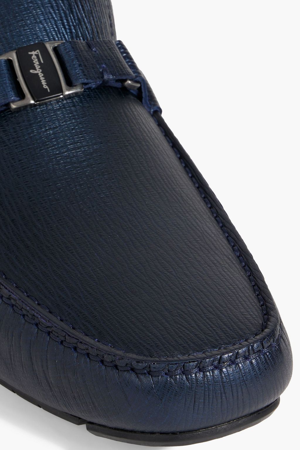 FERRAGAMO Embellished textured-leather driving shoes