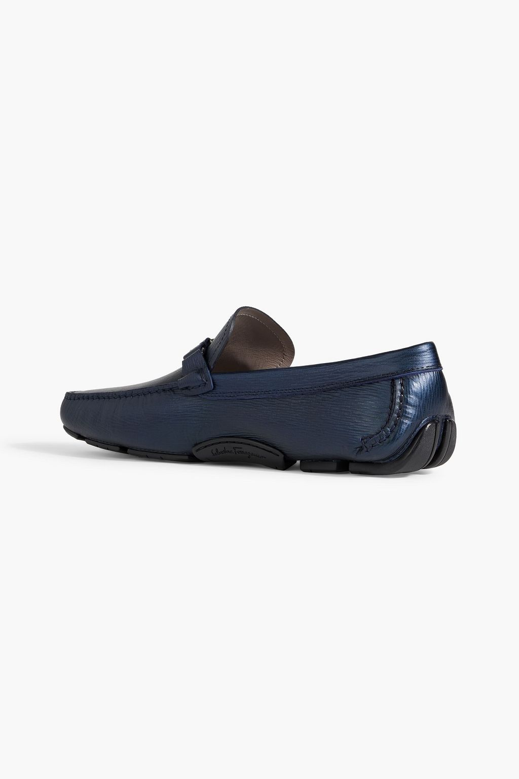 FERRAGAMO Embellished textured-leather driving shoes