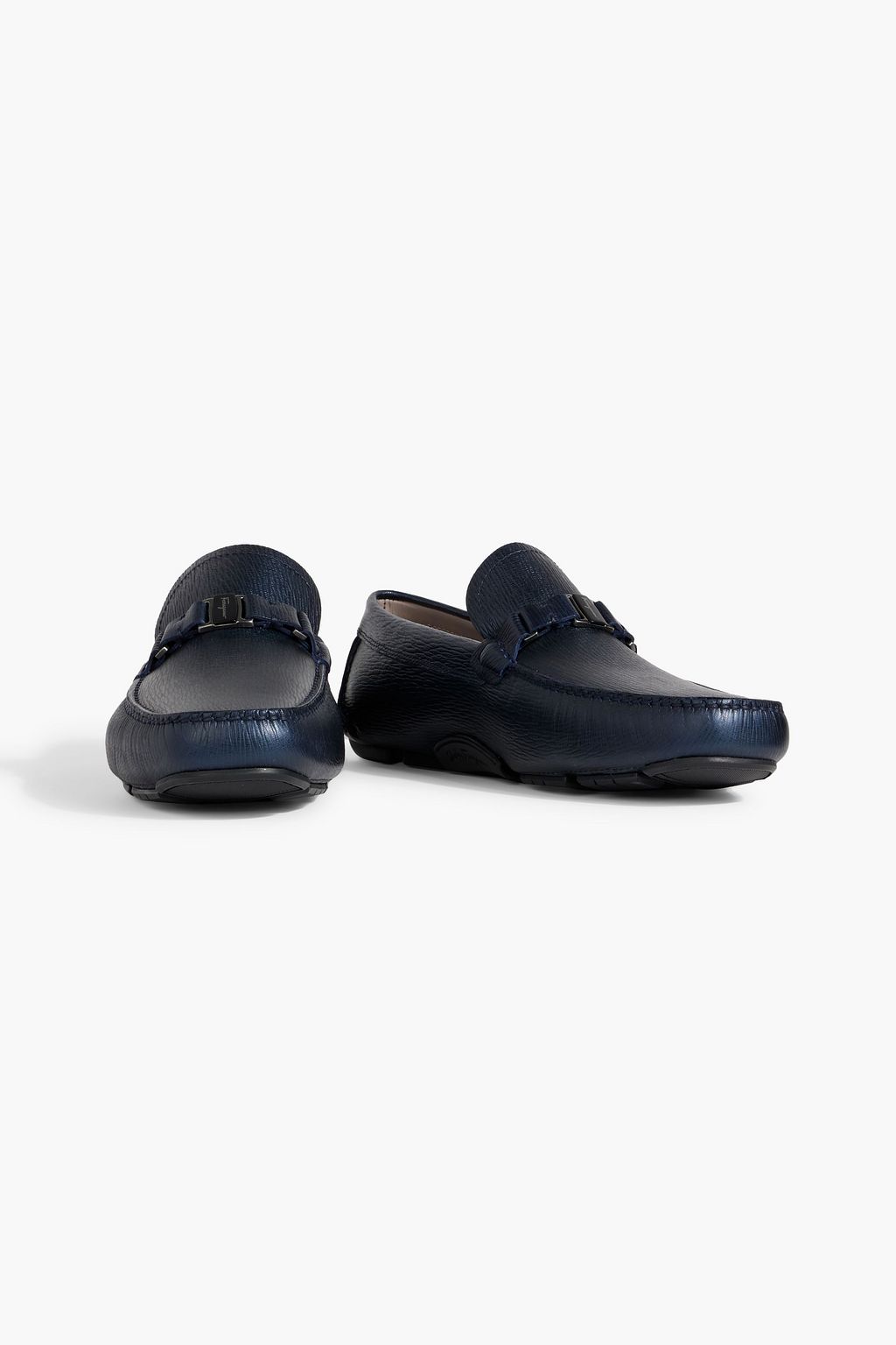 FERRAGAMO Embellished textured-leather driving shoes