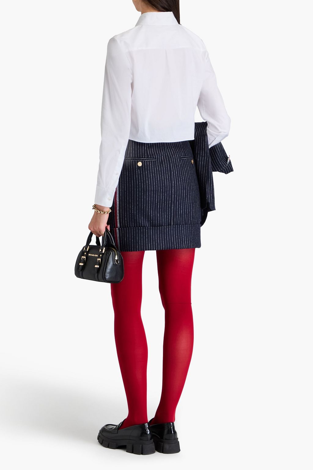 THOM BROWNE Pinstriped wool and cashmere-blend felt mini skirt