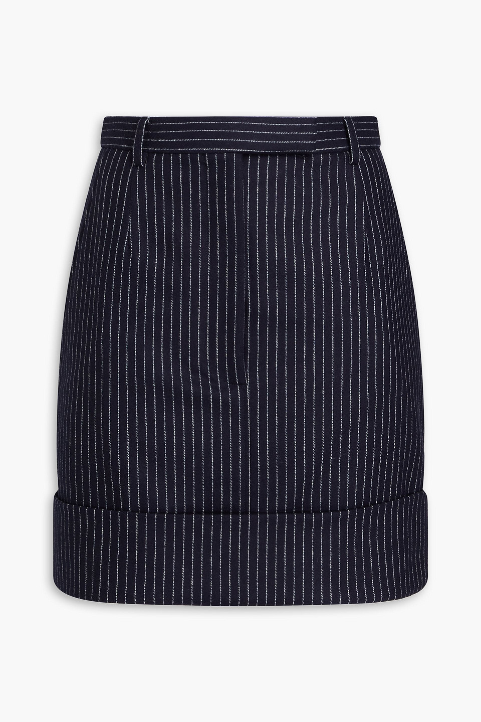Thom Browne Blue Pinstriped Wool Mini Skirt In Navy