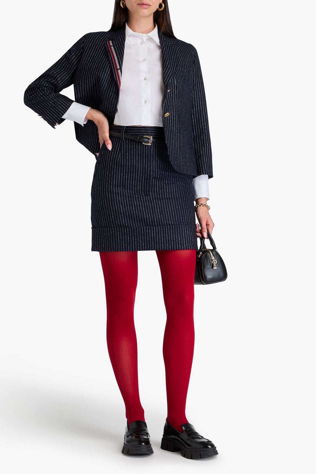 THOM BROWNE Pinstriped wool and cashmere-blend felt mini skirt