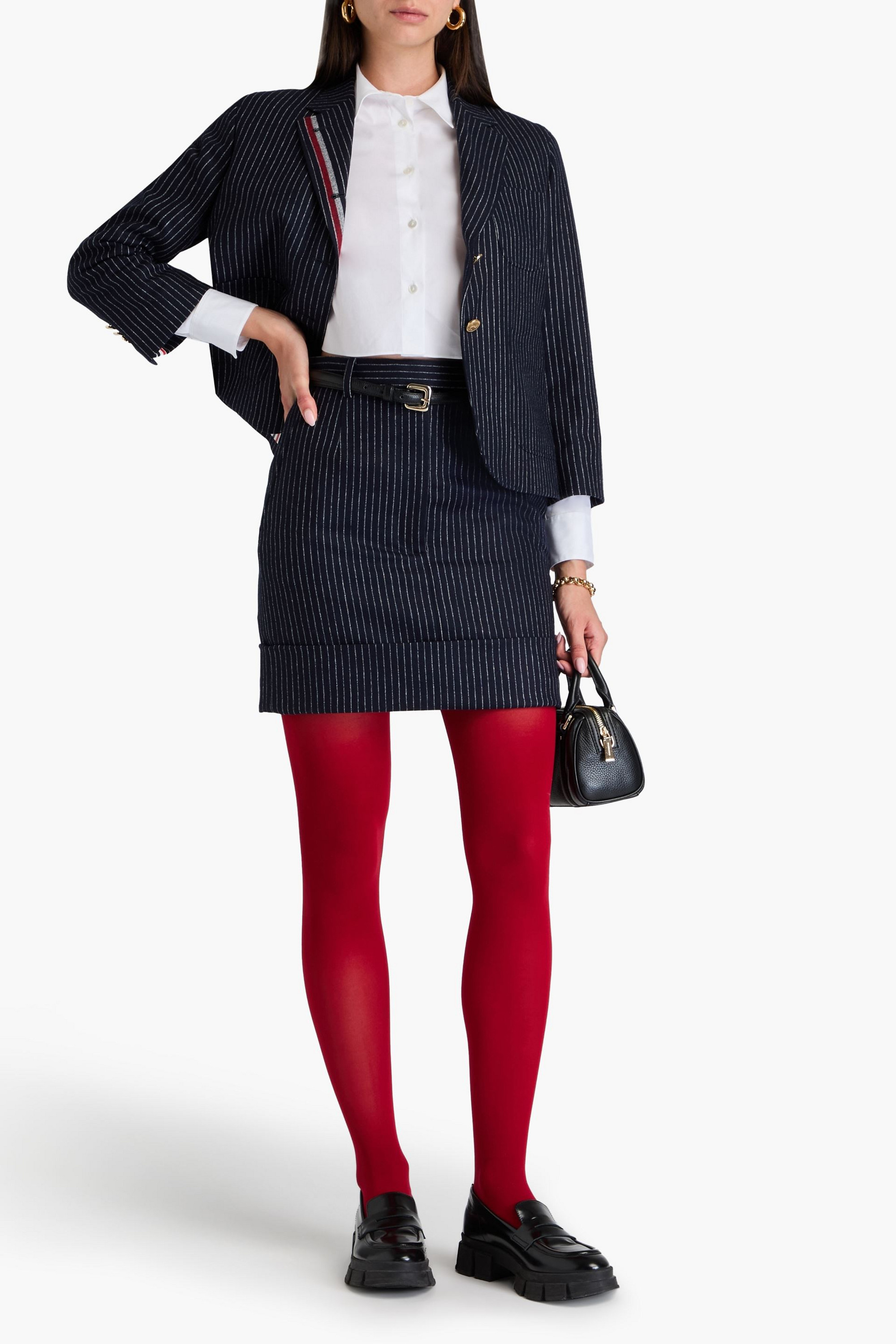 Thom Browne Pinstriped wool and cashmere-blend felt mini skirt