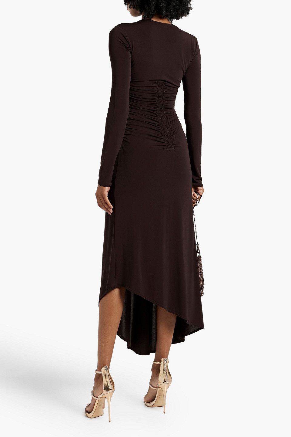 A.l.c Adeline Asymmetric Ruched Stretch-jersey Maxi Dress In Chocolate