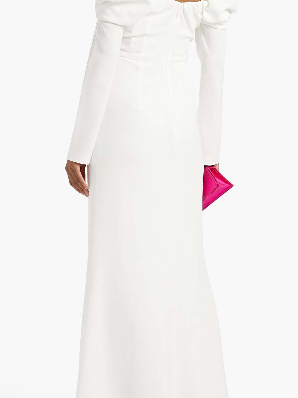 off-the-shoulder pleated cady maxi dress