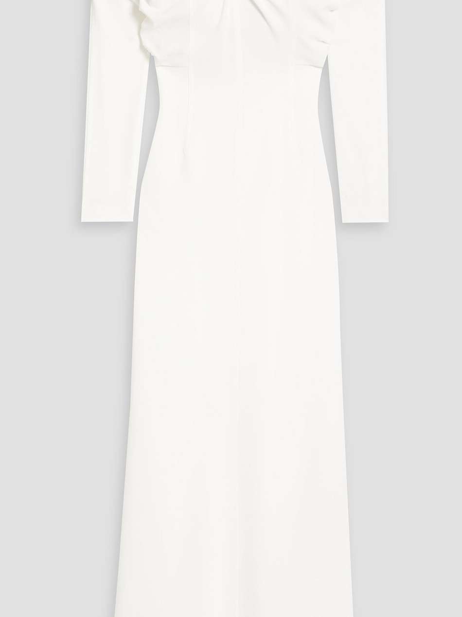 off-the-shoulder pleated cady maxi dress
