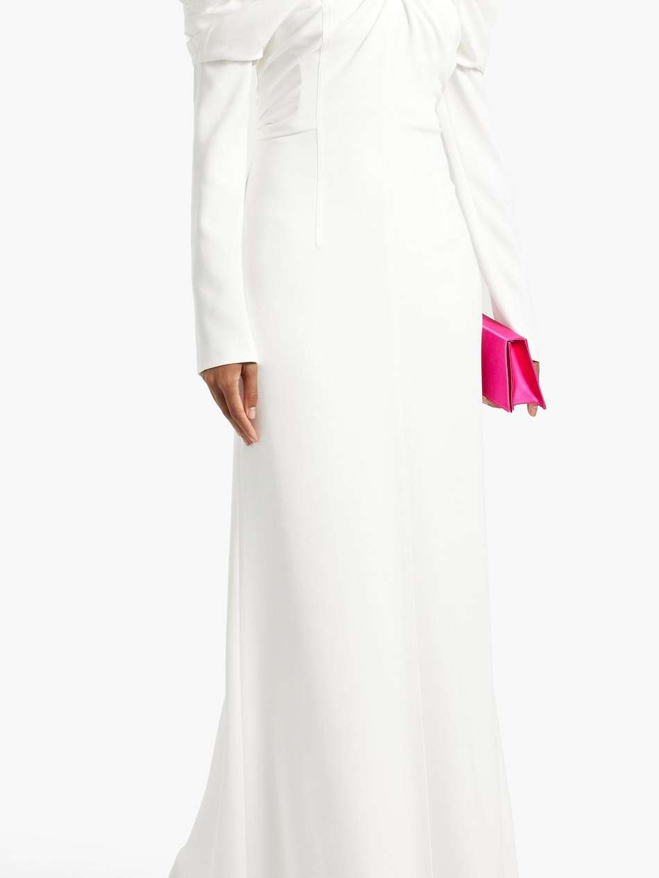 off-the-shoulder pleated cady maxi dress
