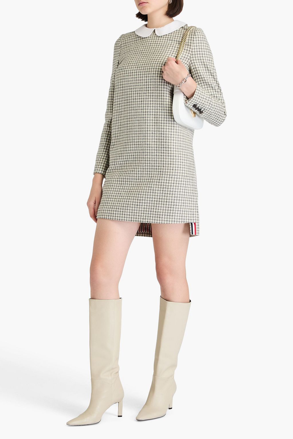 THOM BROWNE Gingham brushed wool-felt mini dress