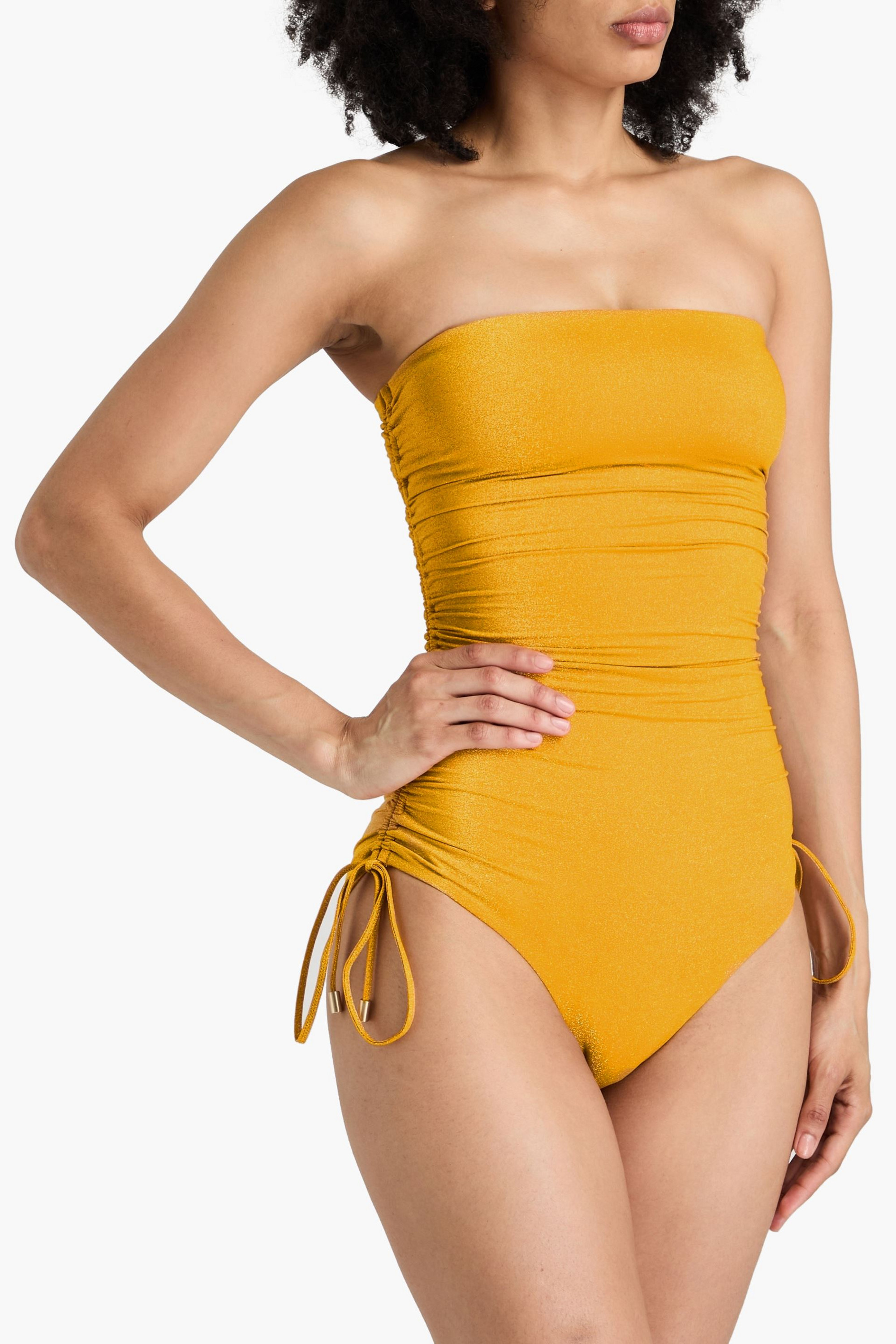 Zimmermann Ruched metallic bandeau swimsuit