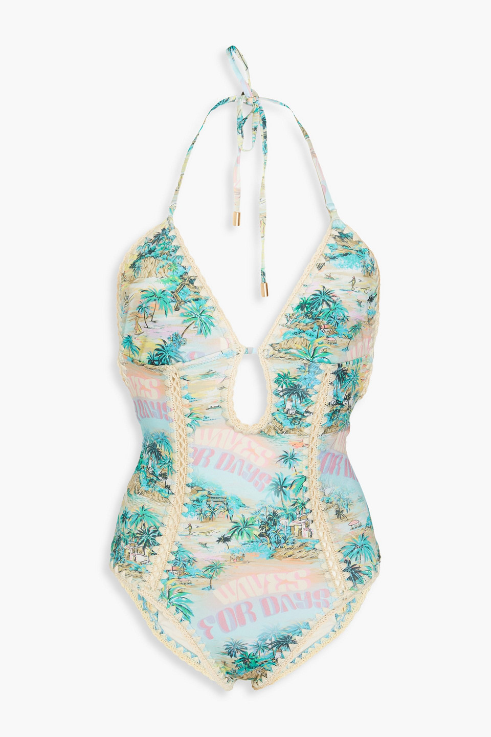 Zimmermann Neckholder-badeanzug Mit Cut-outs Und Print In Türkis