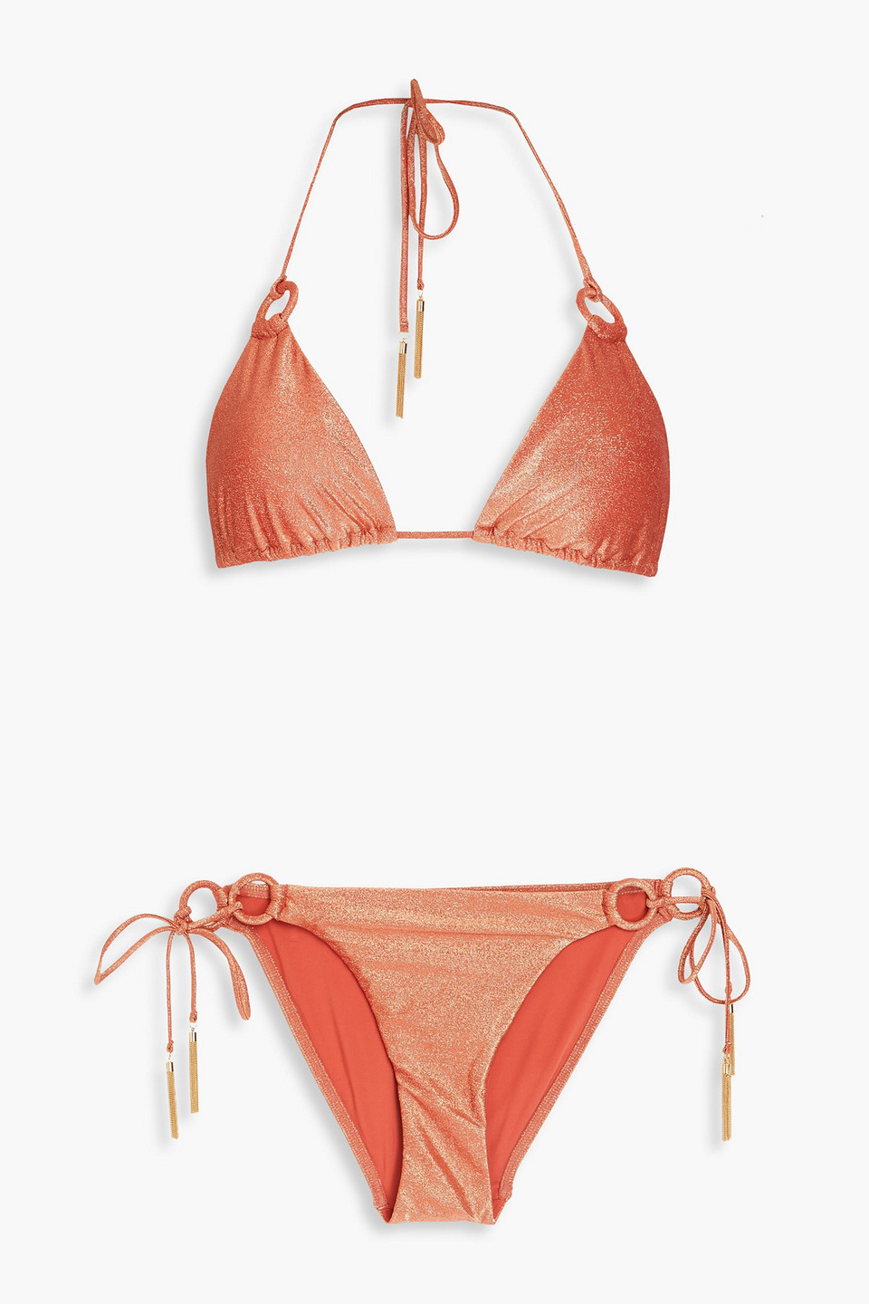Zimmermann Devi Metallic Triangle Bikini In Peach