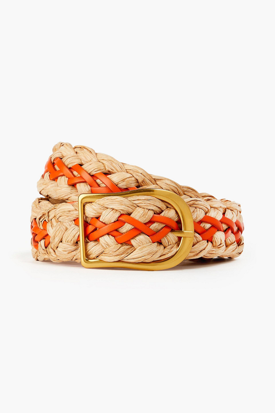 Zimmermann - Braided faux raffia and leather belt - Orange - S/M