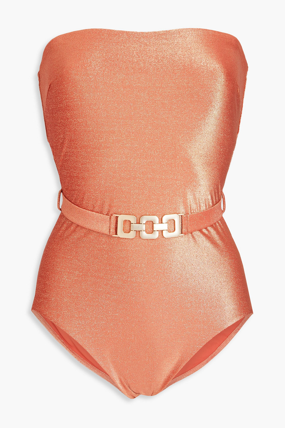 Zimmermann Devi Belted Bandeau Swimsuit In Peach
