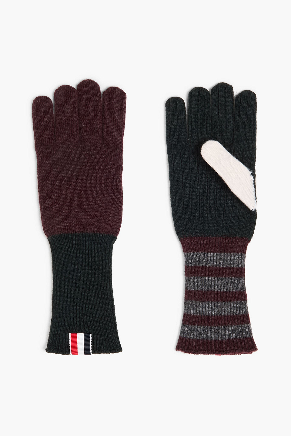 Thom Browne - Ribbed cashmere gloves - Burgundy - M