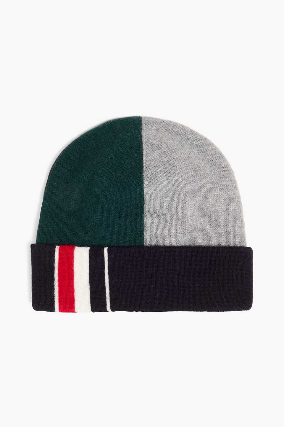 Thom Browne Colour-block Virgin Wool Beanie In Grey