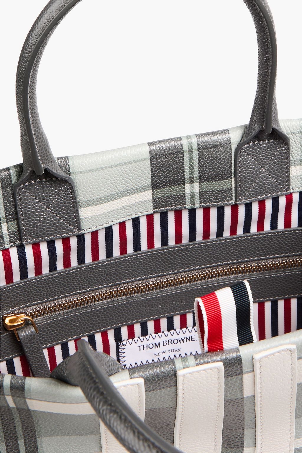 THOM BROWNE Checked pebbled-leather tote