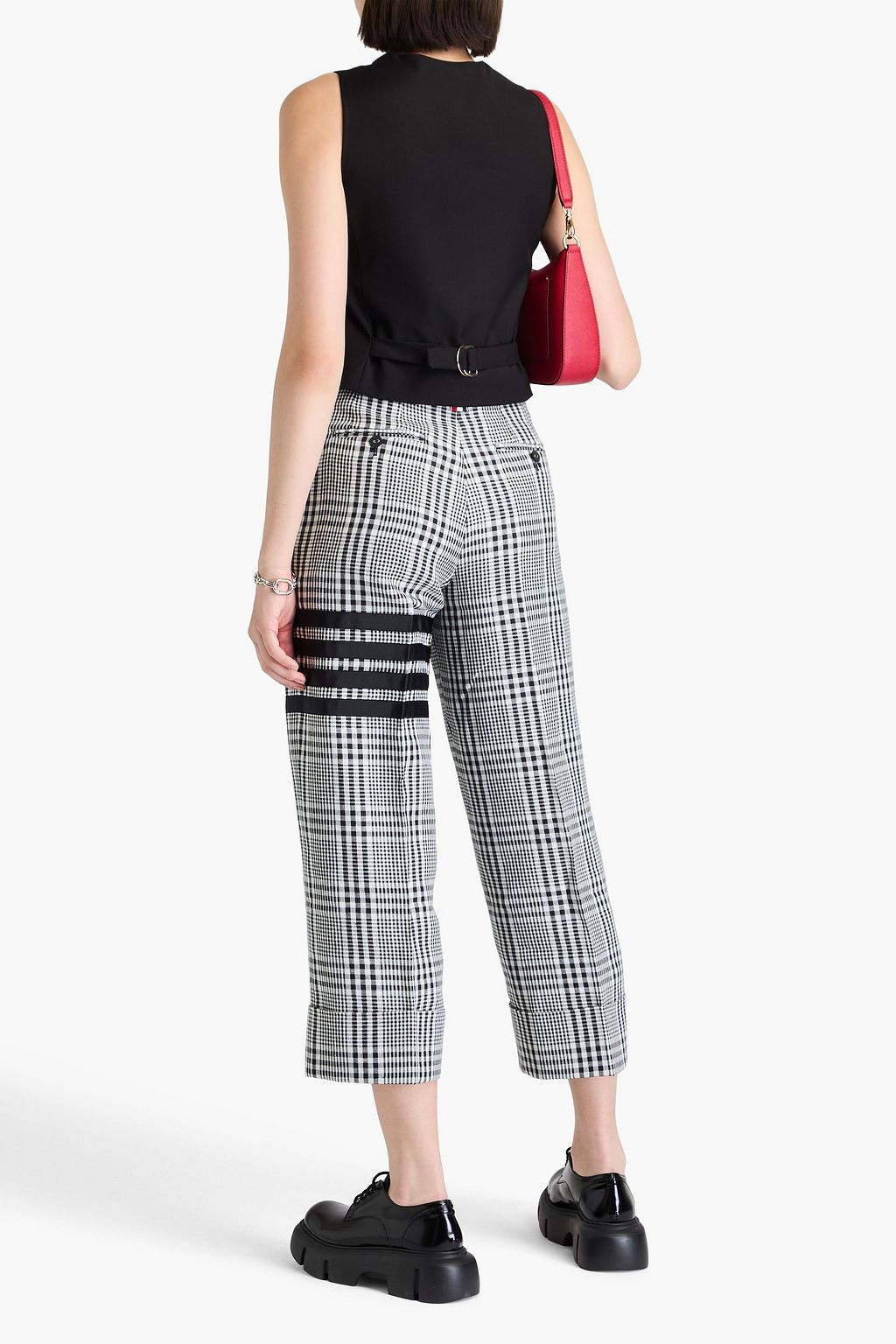 THOM BROWNE Cropped Prince of Wales checked linen straight-leg pants