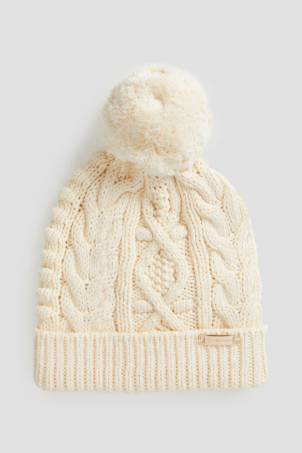 Zimmermann Pompom-embellished Braided Cotton Beanie In Ecru