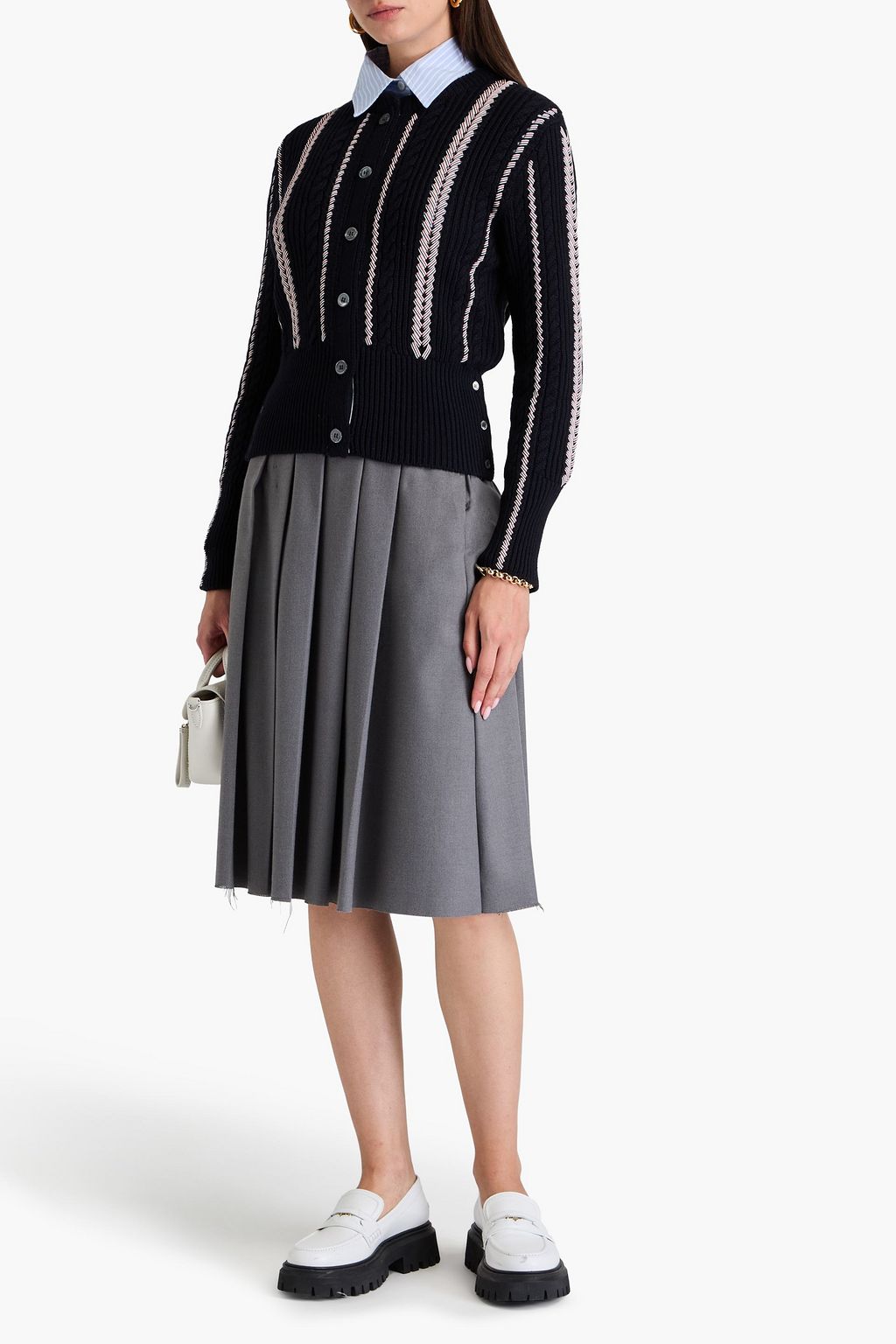 THOM BROWNE ケーブルニット カシミヤカーディガン グログラントリム