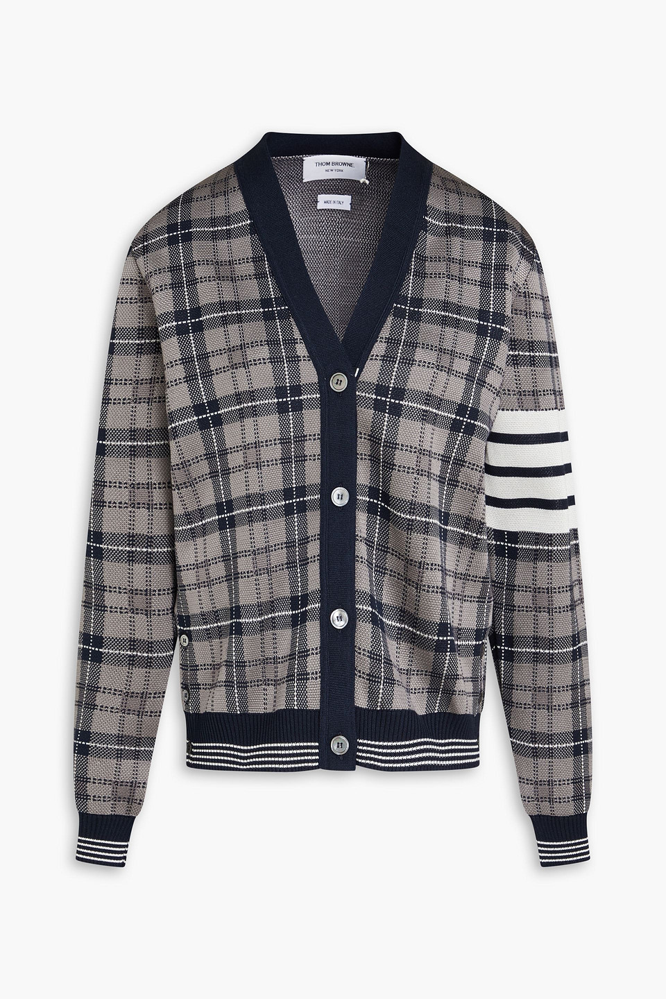 Thom Browne Checked Silk-blend Cardigan In Gray