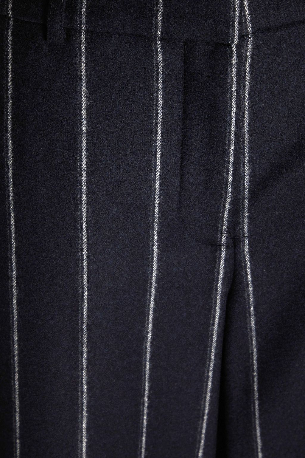 THOM BROWNE 스트라이프 울 플란넬 크롭 스트레이트 레그 팬츠
