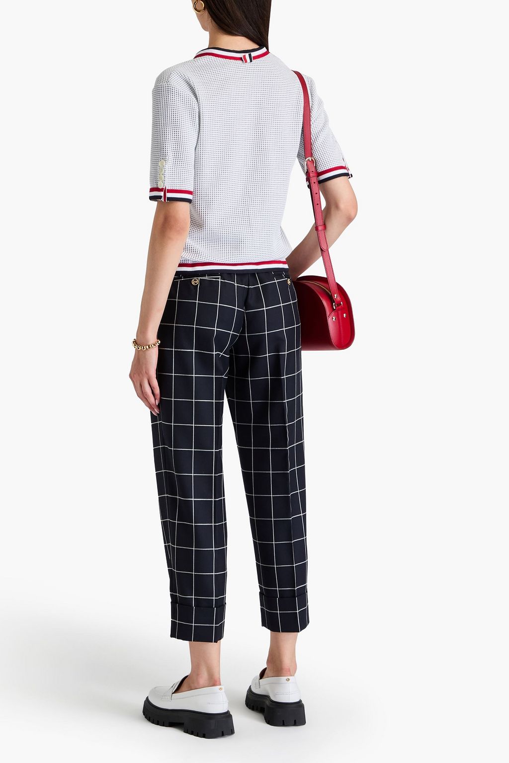 THOM BROWNE بنطلون قصير بقصّة أرجل مستقيمة من التويل الصوفي بنقشة مربّعات