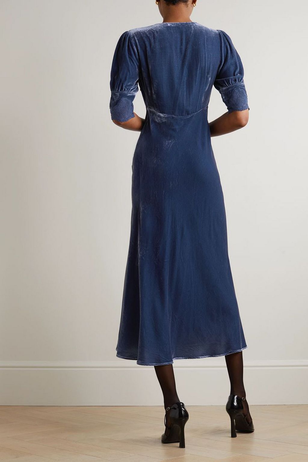 RIXO Simone lace-trimmed velvet midi dress