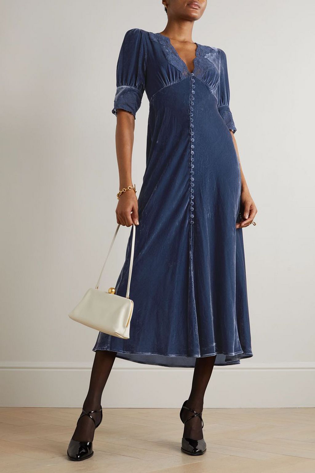RIXO Simone lace-trimmed velvet midi dress