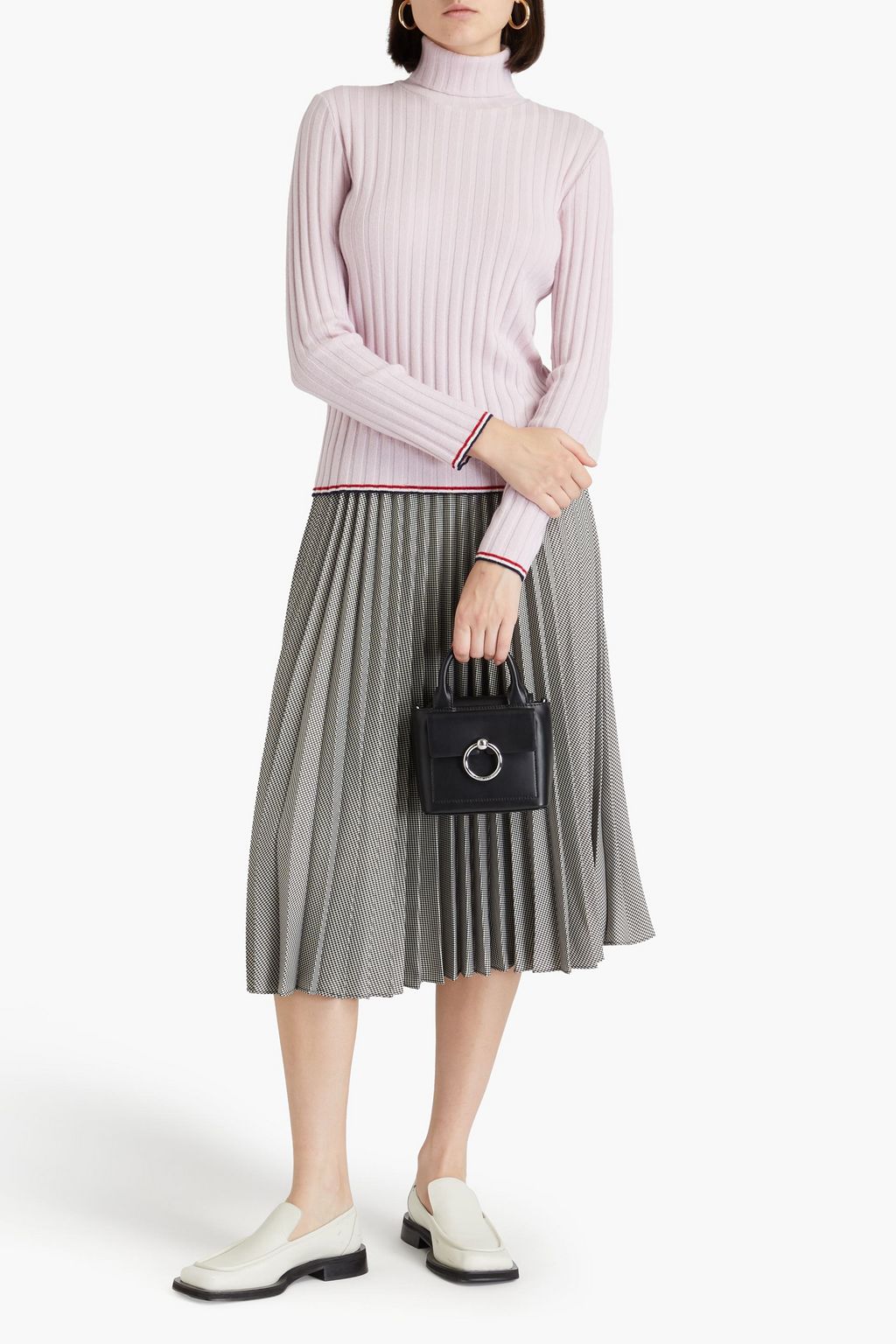 THOM BROWNE كنزة رياضية بياقة عالية من الكشمير بتصميم مضلّع