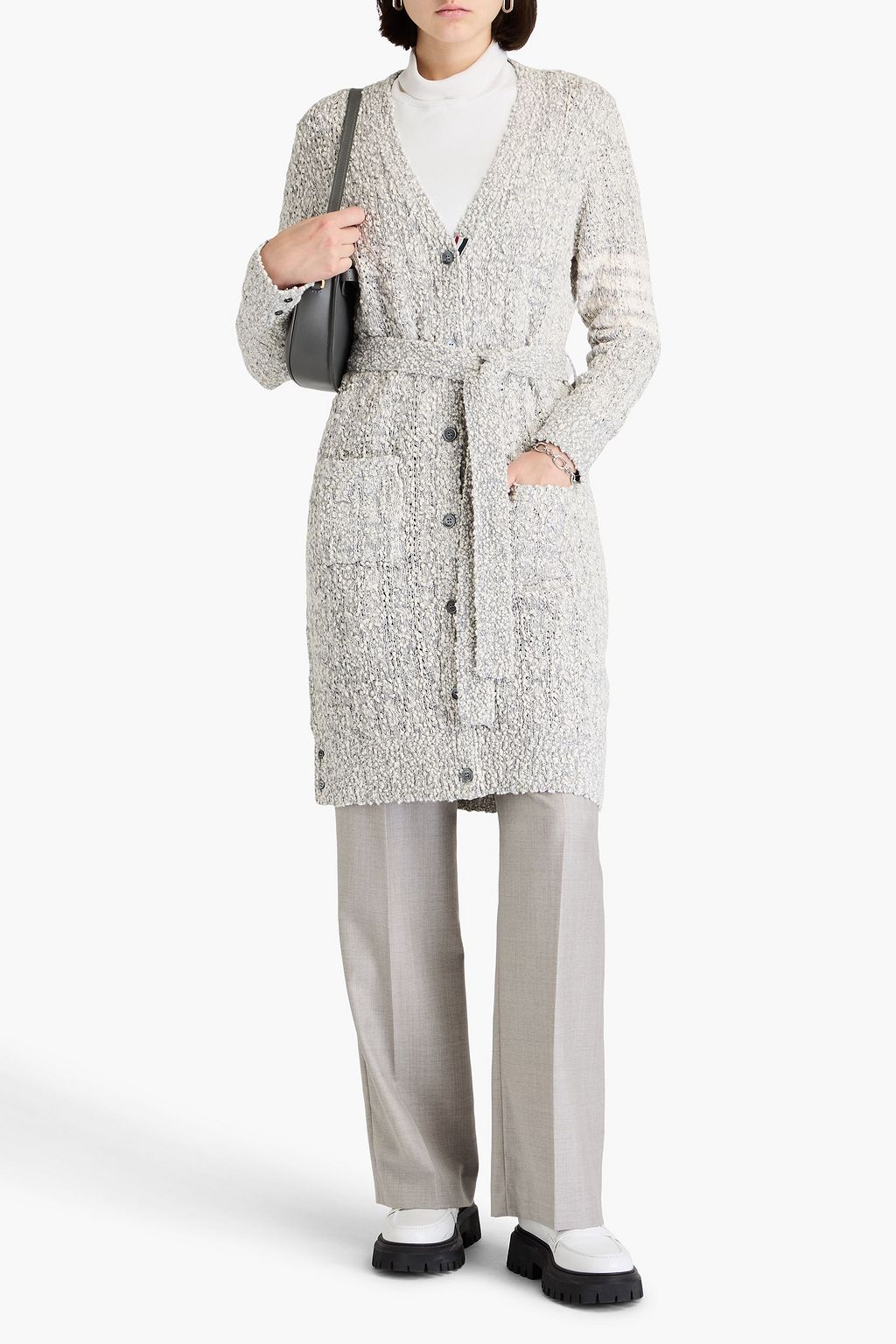 THOM BROWNE كارديغان مصنوع من مزيج من القطن بحبكة بوكليه
