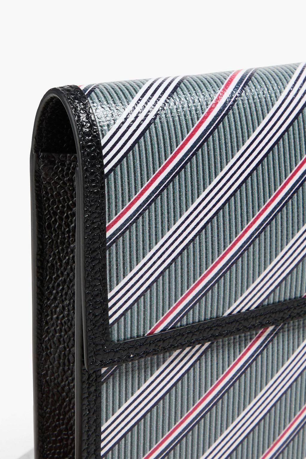 THOM BROWNE حقيبة باوتش للهاتف من الكنفا المطلي بتصميم مخطط