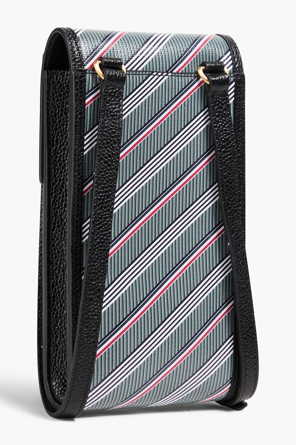 THOM BROWNE حقيبة باوتش للهاتف من الكنفا المطلي بتصميم مخطط