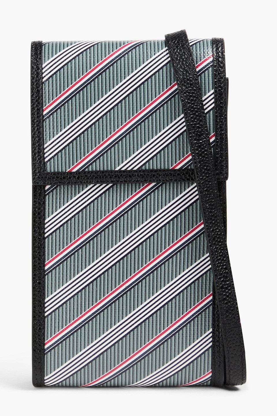 Thom Browne Striped Coated Canvas Phone Pouch In Gray