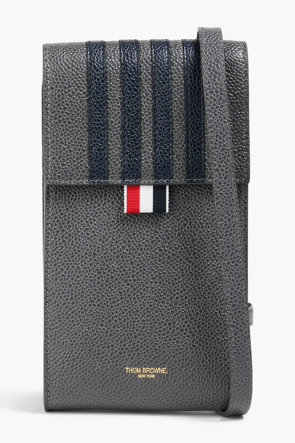 thom browne - pebbled-leather phone pouch - gray - onesize