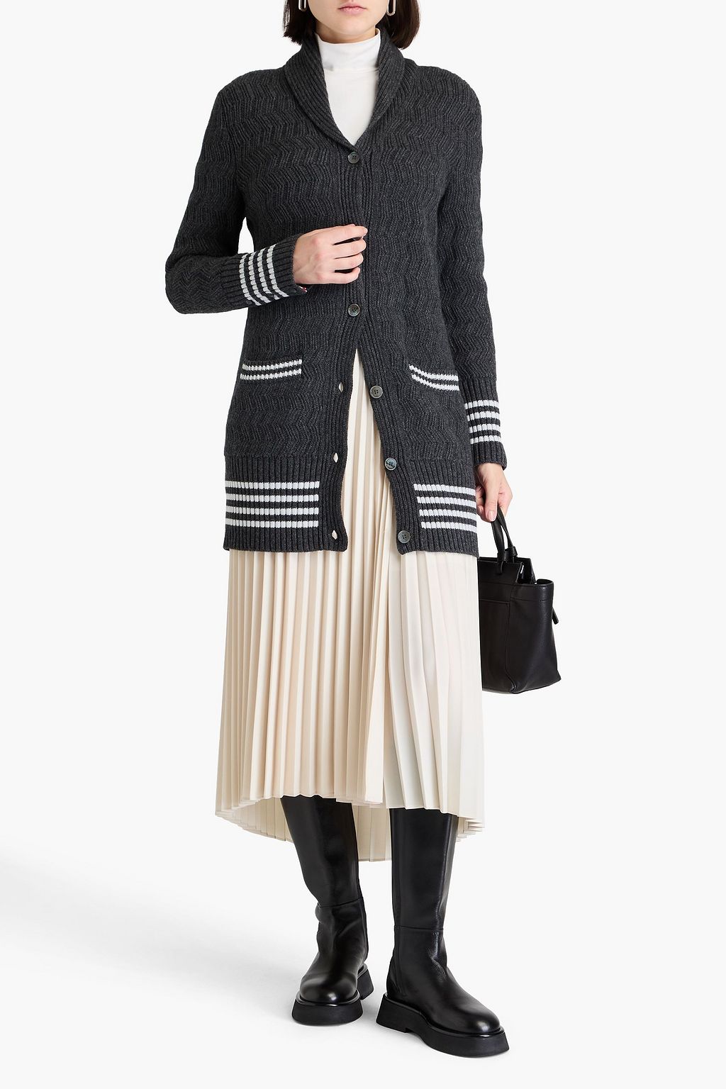 THOM BROWNE كارديغان مصنوع من الكشمير بحبكة مجدولة