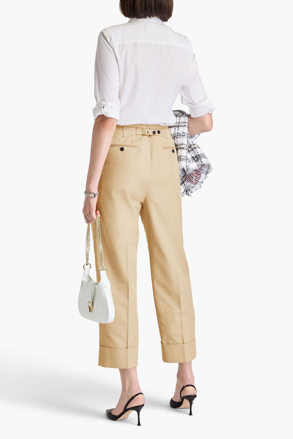 THOM BROWNE Cropped pleated cotton-twill straight-leg pants