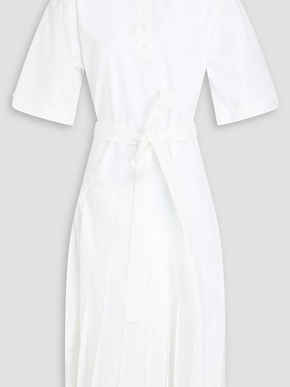 pleated cotton-poplin midi shirt dress