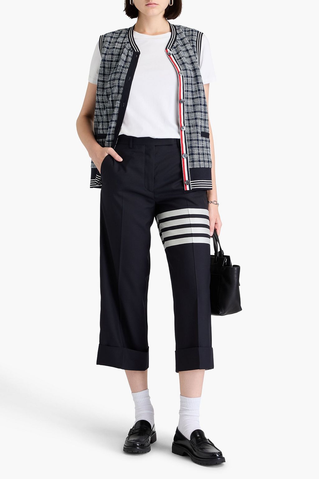 THOM BROWNE Cropped striped wool straight-leg pants