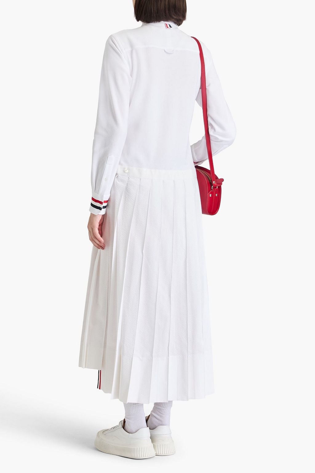 THOM BROWNE Pleated cotton-piqué and seersucker midi shirt dress