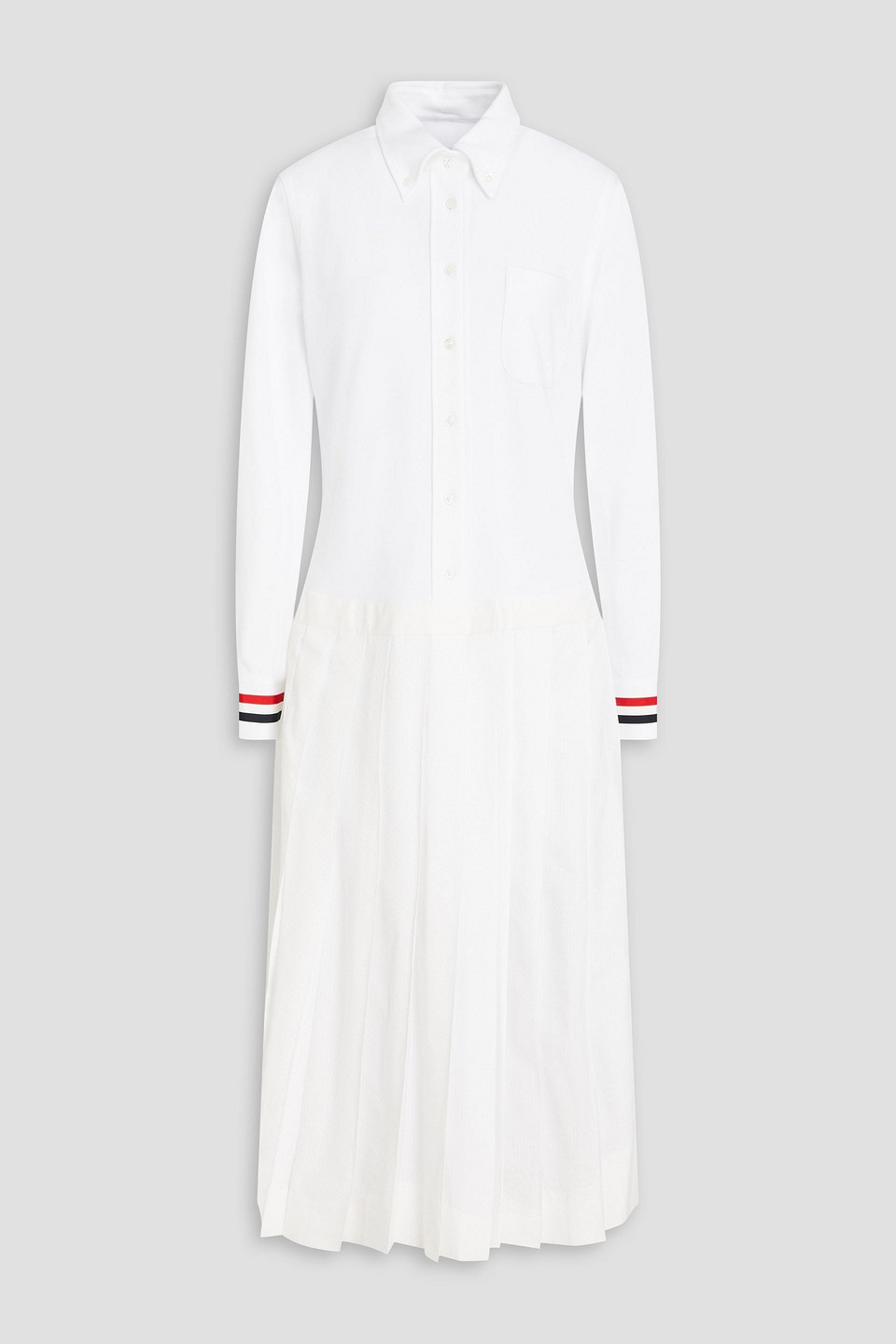 Thom Browne Pleated Cotton-piqué And Seersucker Midi Shirt Dress In White