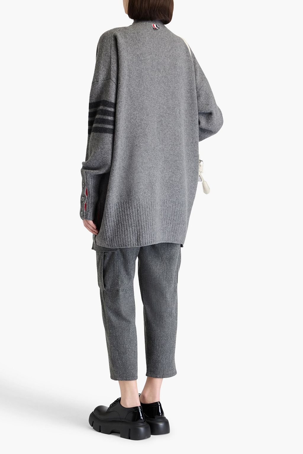 THOM BROWNE كارديغان مصنوع من مزيج الكشمير والصوف بتصميم مخطط