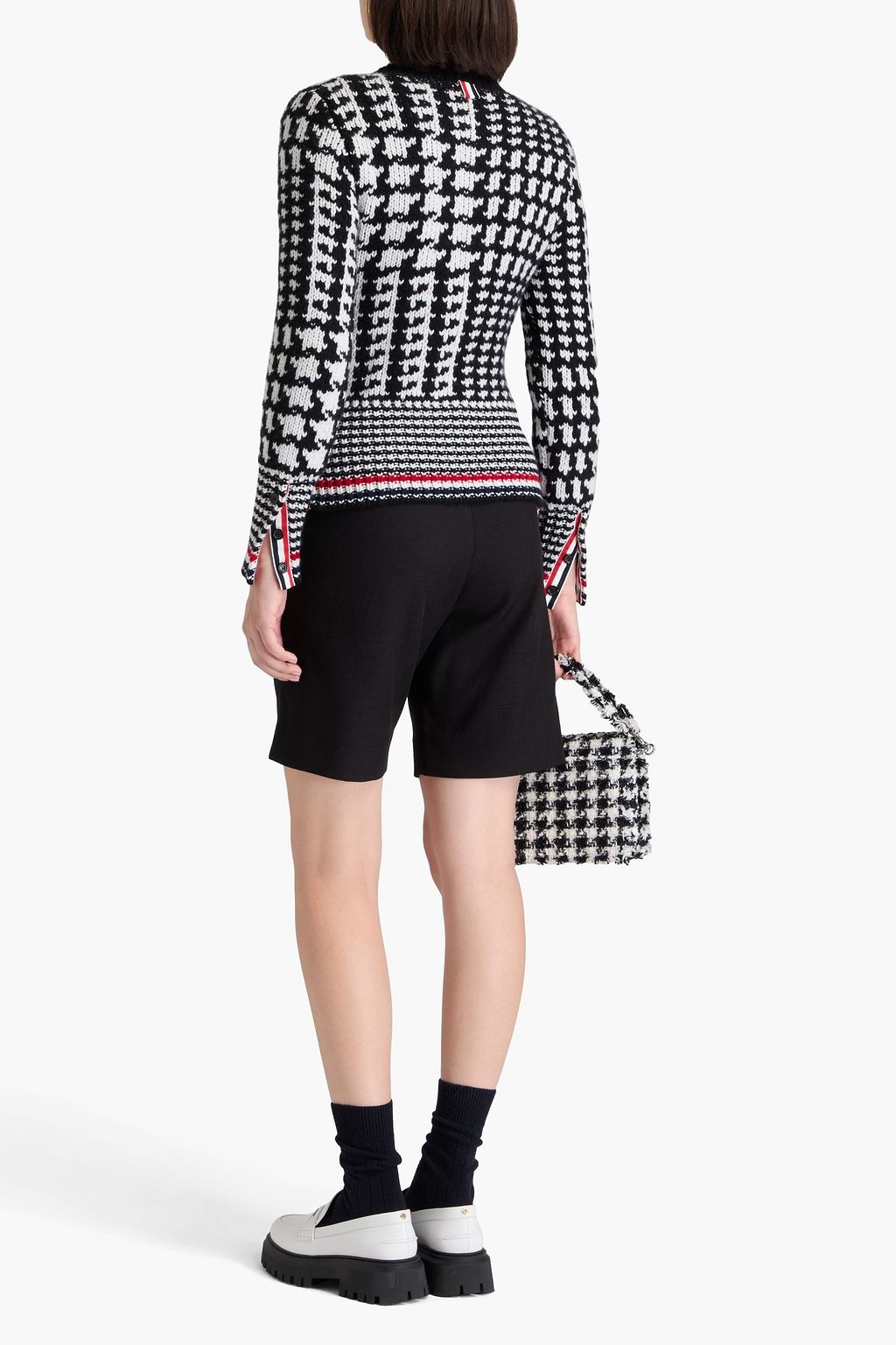 THOM BROWNE Cardigan aus Jacquard-Strick aus Kaschmir mit Hahnentrittmuster