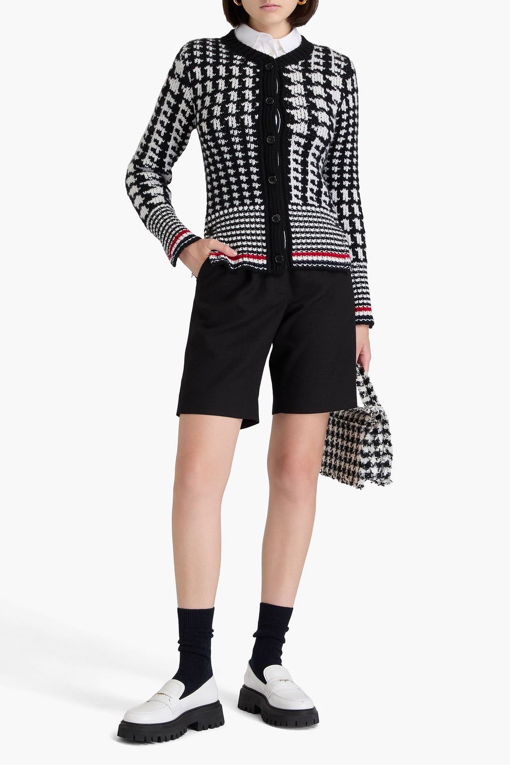 THOM BROWNE Cardigan aus Jacquard-Strick aus Kaschmir mit Hahnentrittmuster