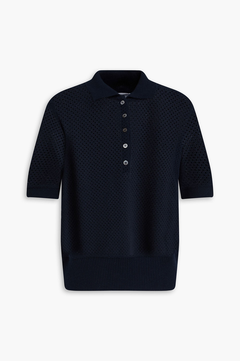 Thom Browne Pointelle-knit Cashmere Polo Sweater In Navy