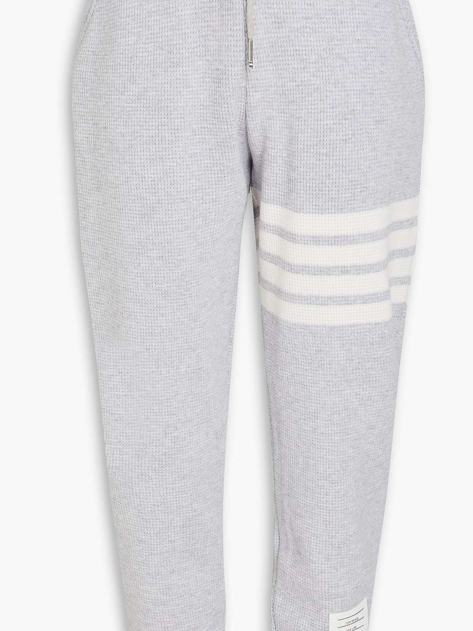 striped waffle-knit cashmere and wool-blend track pants